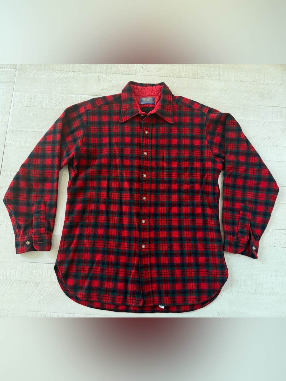 Pendleton Vintage Wool Tartan Button Down Plaid Shirt Jacket Blue Red Green L